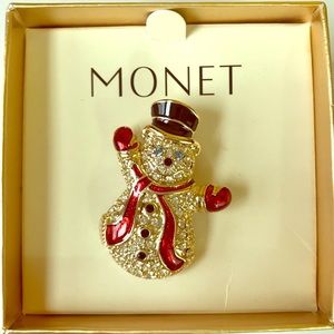 Monet NIB Christmas Snowman Brooch